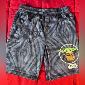 Star Wars Blue Tye-Dye Shorts with Grogu/Baby Yoda Graphic. Men’s Large. Pockets